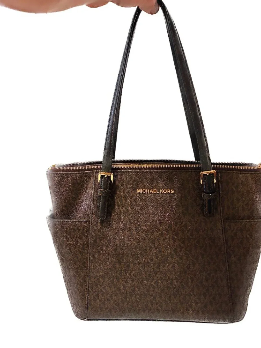 MICHAEL Michael Kors Voyager / Jet Set Signature Logo  Tote Bag - Brown/Gold